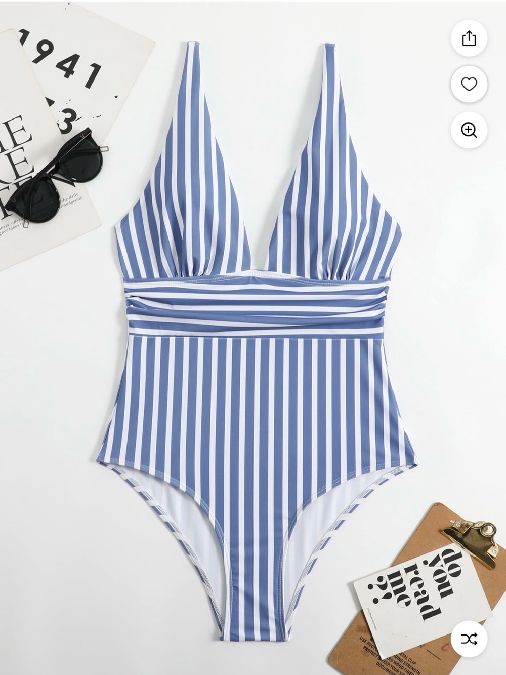 HOTIAN Deep V-Neck Sexy Stripe One-Piece Swimsuits Women’s Large